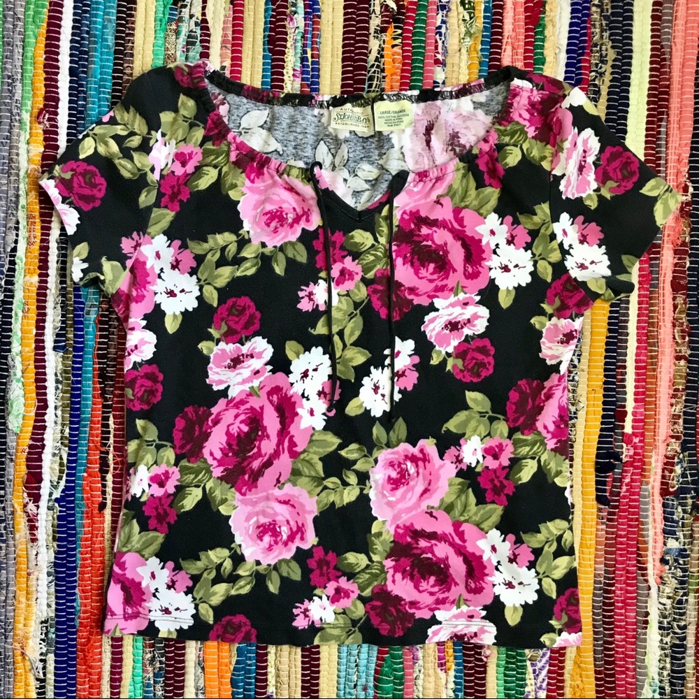 St. John's Bay ~ Rose floral print top